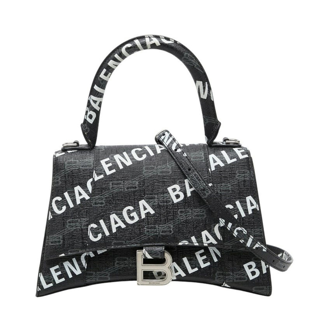 Balenciaga Monogram Hourglass 2way Shoulder Bag Black Leather